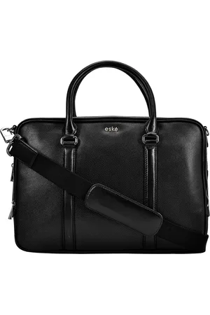 Eske Men Black Solid Leather Laptop Bag