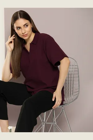 Dillinger Women Waffle Structure Oversized Polo Collar T-shirt