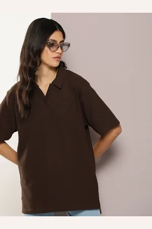 Dillinger Women Waffle Structure Oversized Polo Collar T-shirt
