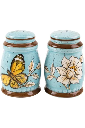 Chumbak Blue & Yellow Printed Flora Butterfly Salt & Pepper Cellars Set