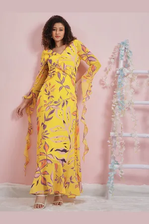 ATHENA Floral Printed Ruffled Georgette Maxi Dress