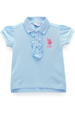 Ralph Lauren Girls Ruffled Placket Puff Sleeves Polo Collar Pure Cotton T-shirt