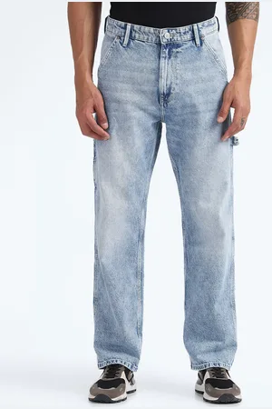 Flying Machine Men Loose Fit Clean Look Heavy Fade Stretchable Jeans