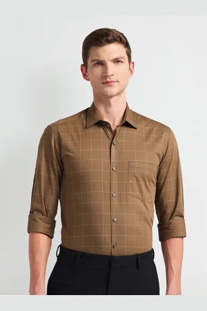 Arrow Spread Collar Long Sleeves Tartan Checks Slim Fit Opaque Checked Autopress Formal Shirt