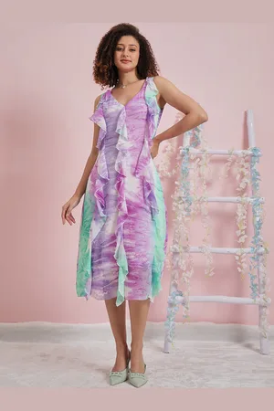 ATHENA Printed Ruffled Georgette A-Line Midi Dress