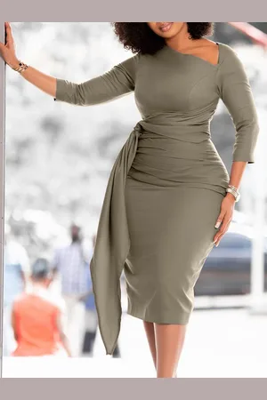 LULU & SKY Asymmetric Neck Tie Up Bodycon Dress