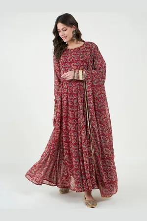 Bitterlime Paisley Printed Gotta Patti Anarkali Kurta with Dupatta
