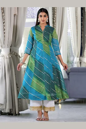 Varanga Bandhani Printed Mandarin Collar Anarkali Kurta