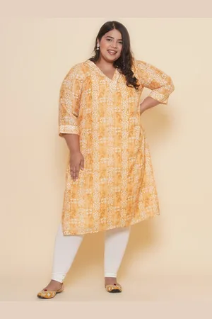 John Pride Plus Size Floral Printed Cotton Straight Kurta