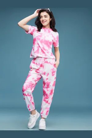 DressBerry Pink Tie & Dye Round Neck T-Shirt With Joggers Co-Ords