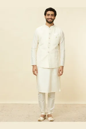 Manyavar Men Blue Self Design Kurta with Churidar & Nehru Jacket -  Absolutely Desi