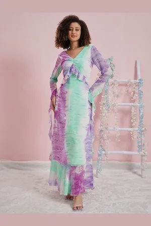 ATHENA Tie and Dye Dyed Ruffled Georgette Maxi Dress