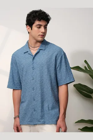 LocoMotive Men Premium Knitted Textured Cuban Collar Oversized Shirt
