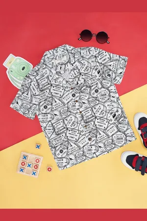 Pantaloons Boys Typography Printed Cuban Collar Pure Cotton Casual Shirt