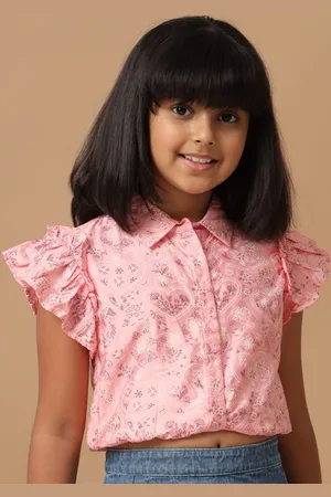 UNDER FOURTEEN ONLY Girls Floral Printed Flutter Sleeve Cotton Shirt Style Top