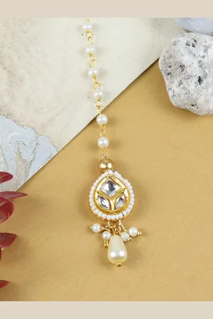 asthetika Girls Gold-Plated Kundan Studded Maang Tikka Head Jewellery