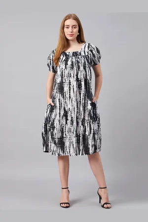 CHROME & CORAL Women Print Puff Sleeve A-Line Dress