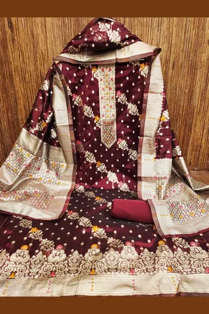 MANVAA Floral Woven Design Zari Unstitched Dress Material
