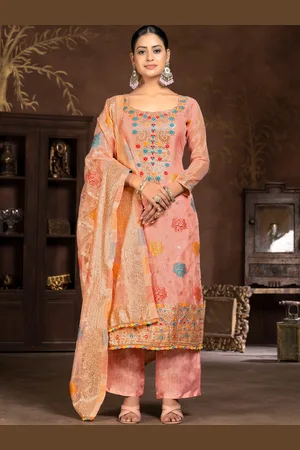 MANVAA Printed Organza Unstitched Dress Material