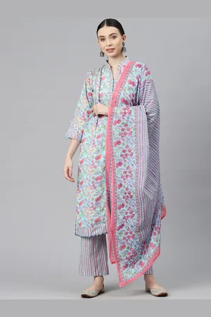 BUTA BUTI Floral Printed Regular Gotta Patti Pure Cotton Kurta With Trousers & Dupatta