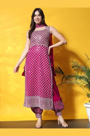Chhabra 555 Sequence Embroidered Square Neck Kurta With Harem Pants & Dupatta
