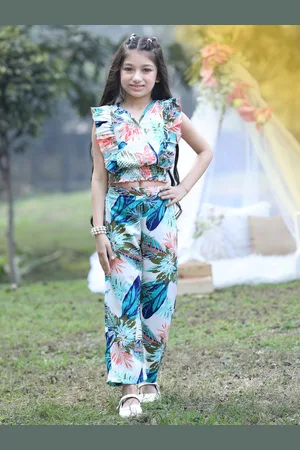 Cutiekins Girls Printed V-Neck Top with Trousers