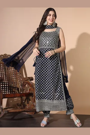 Chhabra 555 Checked Embroidered Square Neck Sleeveless Afghan Kurta Set