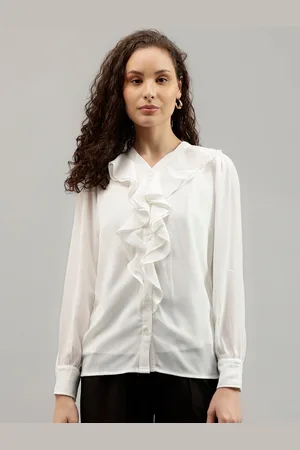 Beverly Hills Polo Club V-Neck Long Sleeves Ruffled Shirt Style Top With Camisole