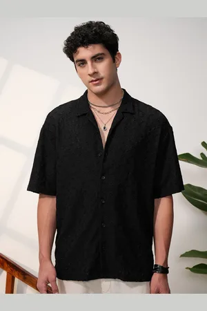 LocoMotive Men Premium Knitted Textured Cuban Collar Oversized Shirt