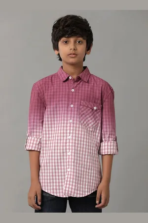 UNDER FOURTEEN ONLY Boys Tartan Checked Roll-Up Sleeves Cotton Casual Shirt