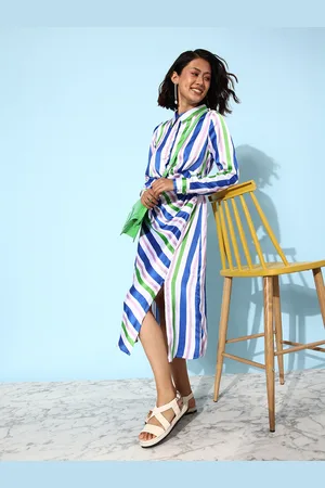 Mast & Harbour Striped Long Sleeves Shirt Midi Dress
