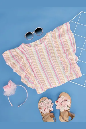 Pantaloons Girls Striped Kimono Sleeve Kaftan Top