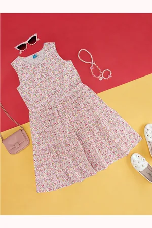 Pantaloons Girls Floral Printed Round Neck Sleeveless A-Line Dress