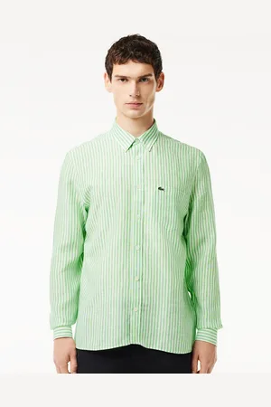 Lacoste Striped Button-Down Collar Linen Casual Shirt