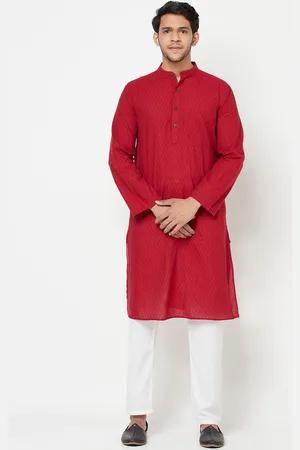 Fabindia Men Red Ethnic Motifs Printed Cotton Kurta