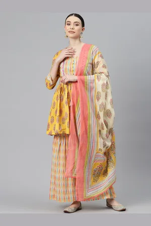 BUTA BUTI Floral Printed Pure Cotton A-Line Kurta With Sharara & Dupatta