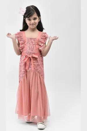 Eavan Girls Self Design Flutter Sleeve Net Maxi Dress