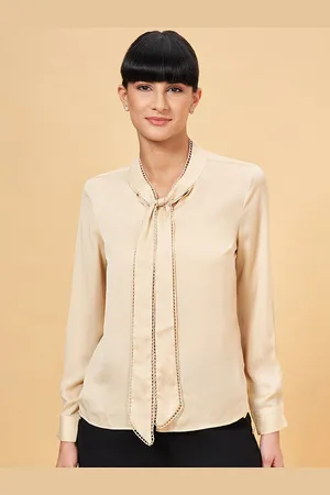 Pantaloons Tie-Up Neck Long Sleeves Formal Shirt