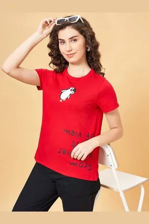 PEOPLE Red Typography Printed Cotton Casual T-shirt
