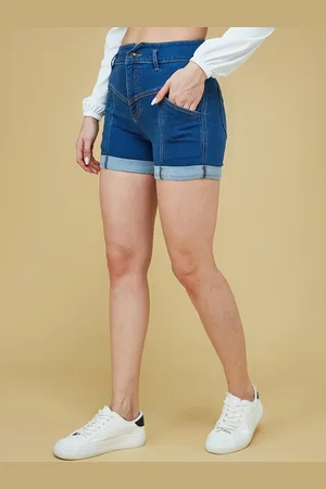 DressBerry Women Relaxed-Fit High-Rise Clean-Look Stretchable Denim Shorts