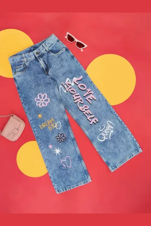 Pantaloons Girls Mid-Rise Printed Heavy Fade Clean Look Stretchable Jeans