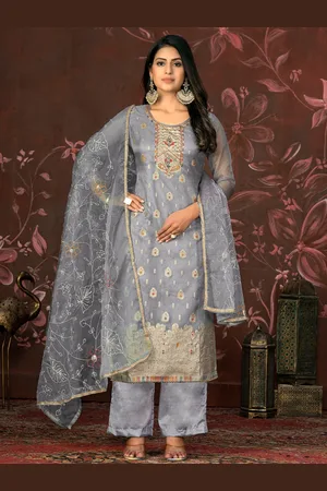 MANVAA Ethnic Motifs Embellished Beads and Stones Unstitched Dress Material