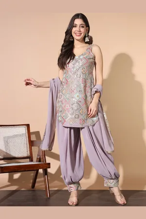 Chhabra 555 Embroidered V-Neck Pathani Kurta With Salwar & Dupatta