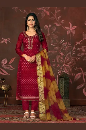 MANVAA Ethnic Motifs Printed Beads and Stones Unstitched Dress Material