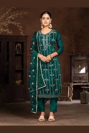 MANVAA Floral Printed Beads and Stones Unstitched Dress Material