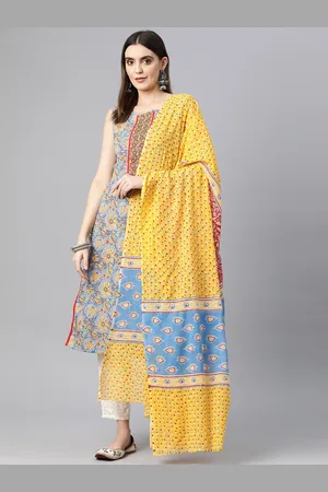 BUTA BUTI Floral Printed Round Neck Sleeveless Pure Cotton Kurta with Trousers & Dupatta