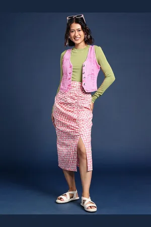 Taavi Women Ruched Detail Pure Cotton Gulli Sanganeri Skirt