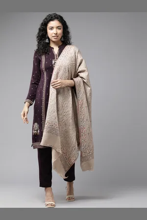 Cayman Ethnic Motifs Printed Pure Wool Kurta with Trousers & Dupatta