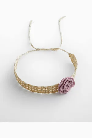 MANGO Women Crochet Choker Necklace with Attached Floral Motif