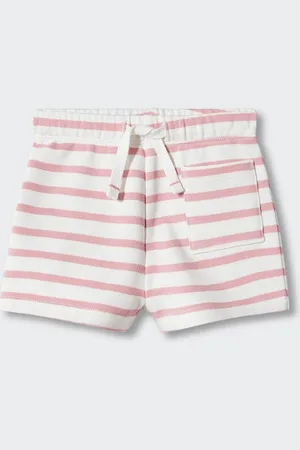 MANGO Girls Horizontally Striped Mid-Rise Pure Cotton Shorts